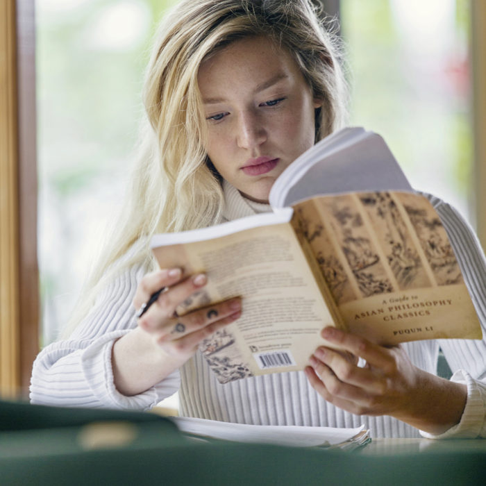 Student studying in the library