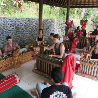 Students playing Gamelan music