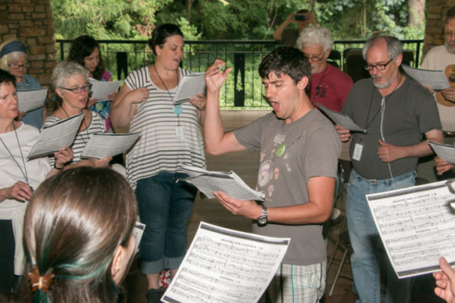 Bluegrass musician Josh Goforth teaches a class at The Swannanoa Gathering.