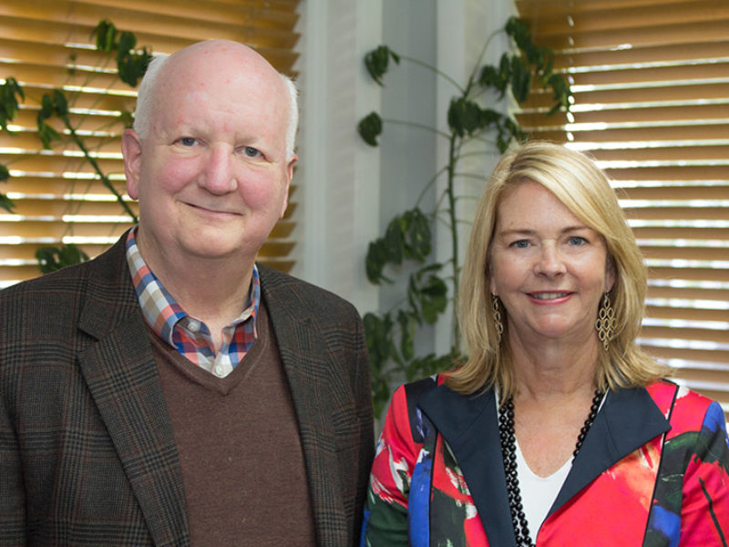 Warren Wilson College’s eighth president, Lynn M. Morton, with Chairman of the Board of Trustees Bill Christy.