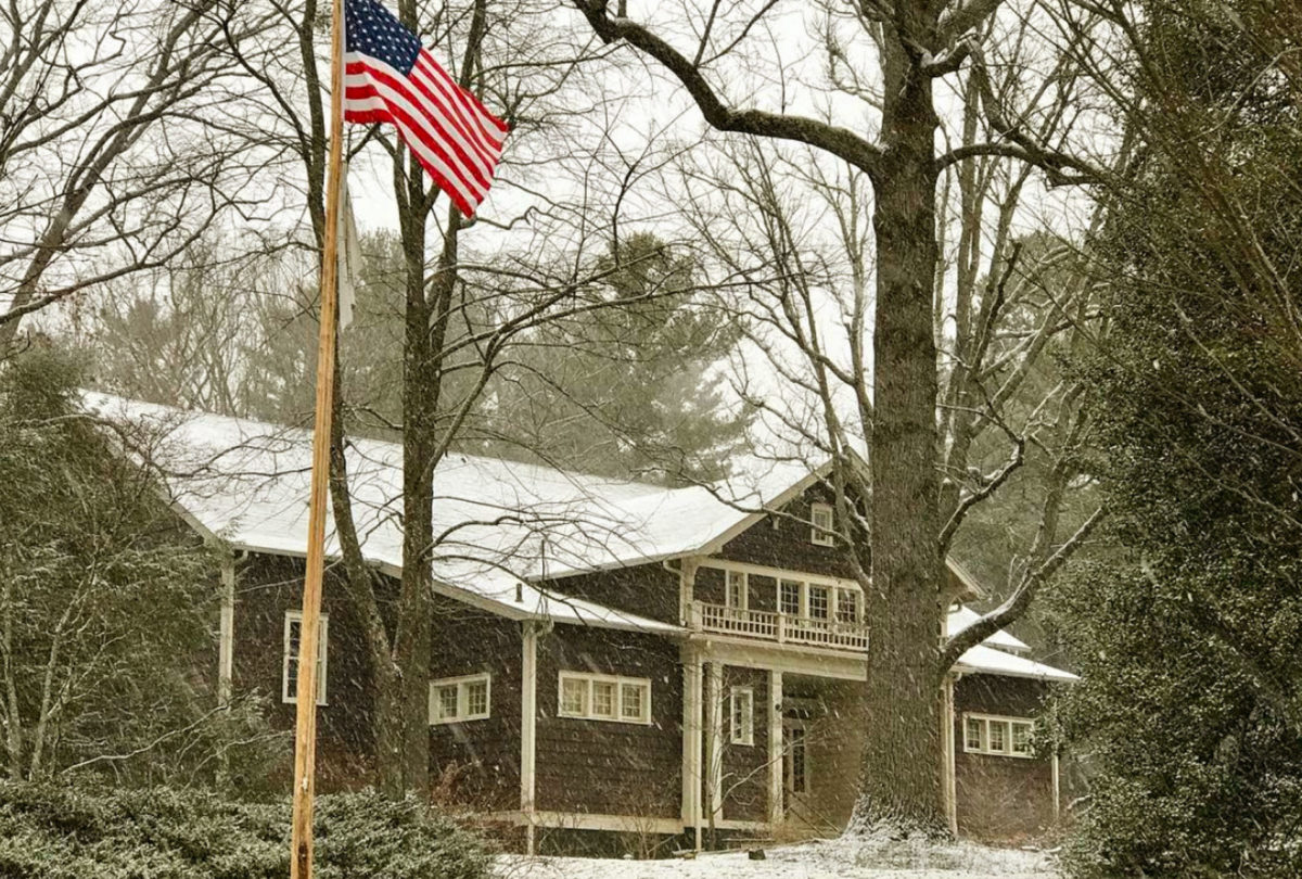 Bryson Gym in the winter with snow on the ground