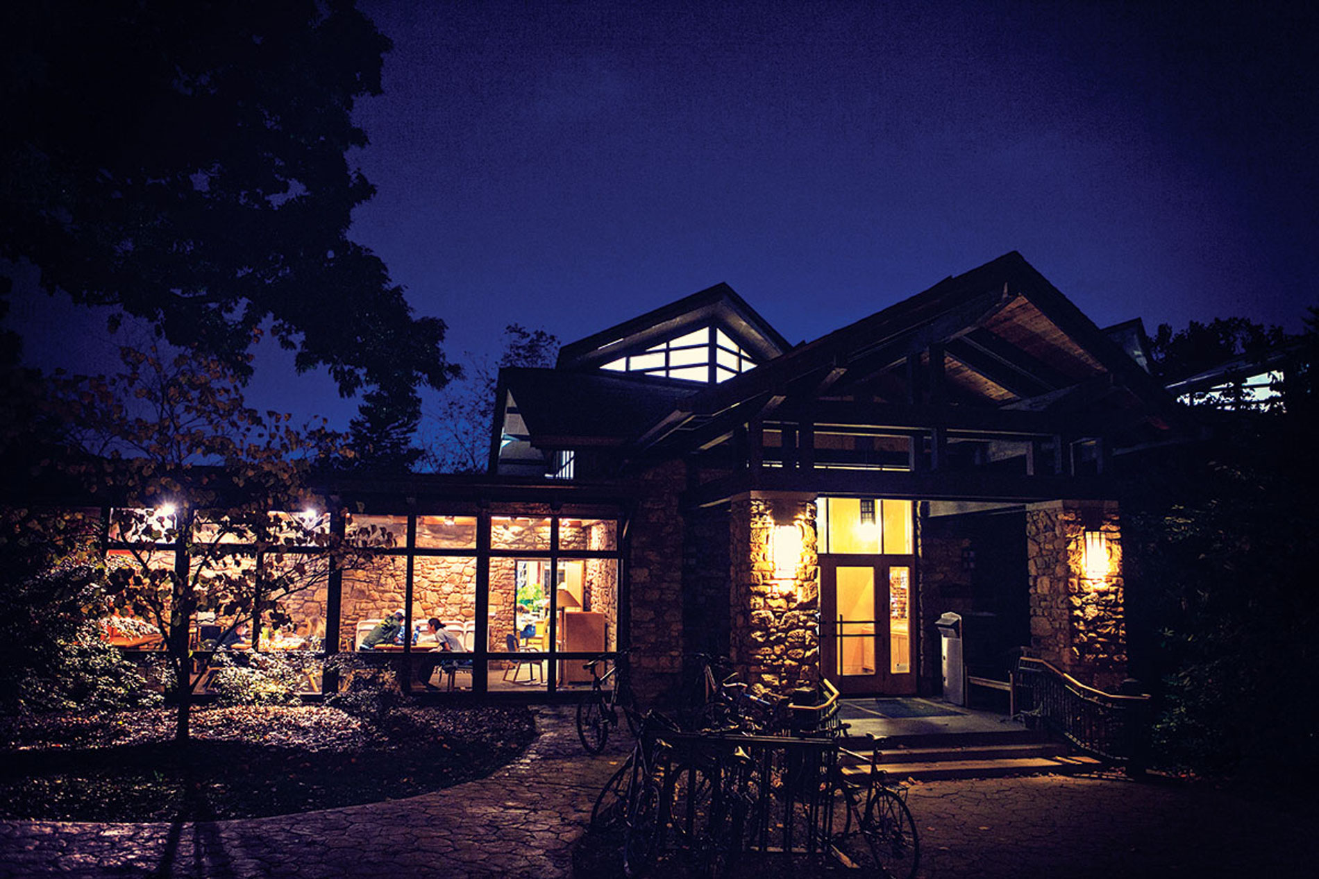 the Pew Learning Center at night