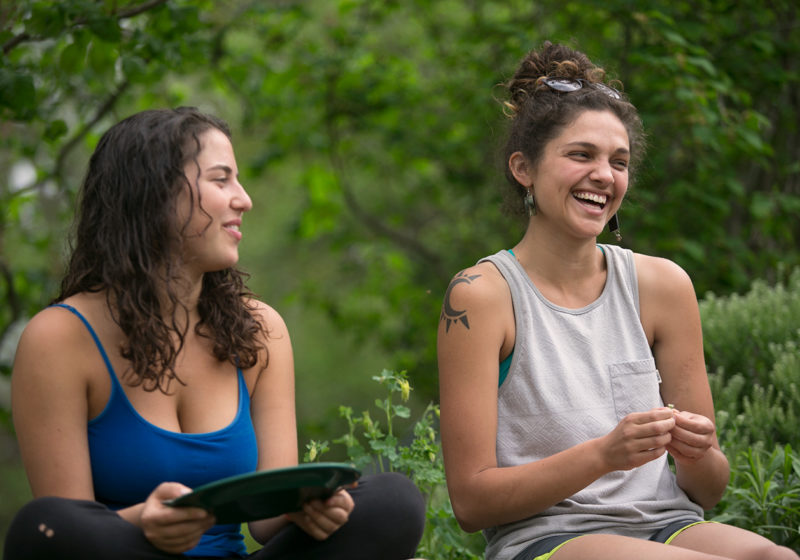 Students talk outside