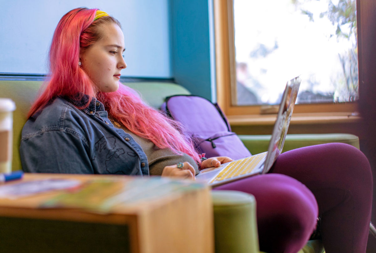 Student with pink hair