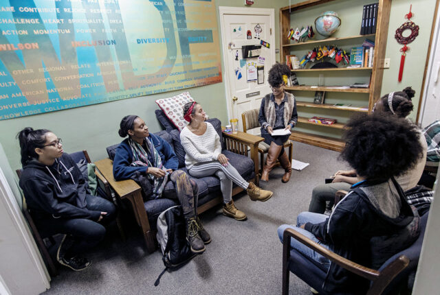 Students sitting in the WIDE office