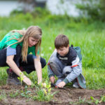 students gardening