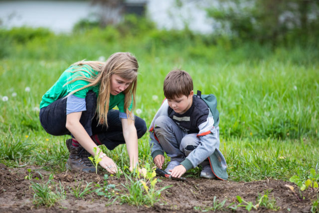 students gardening