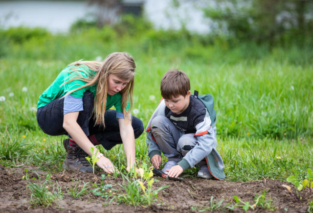 students gardening