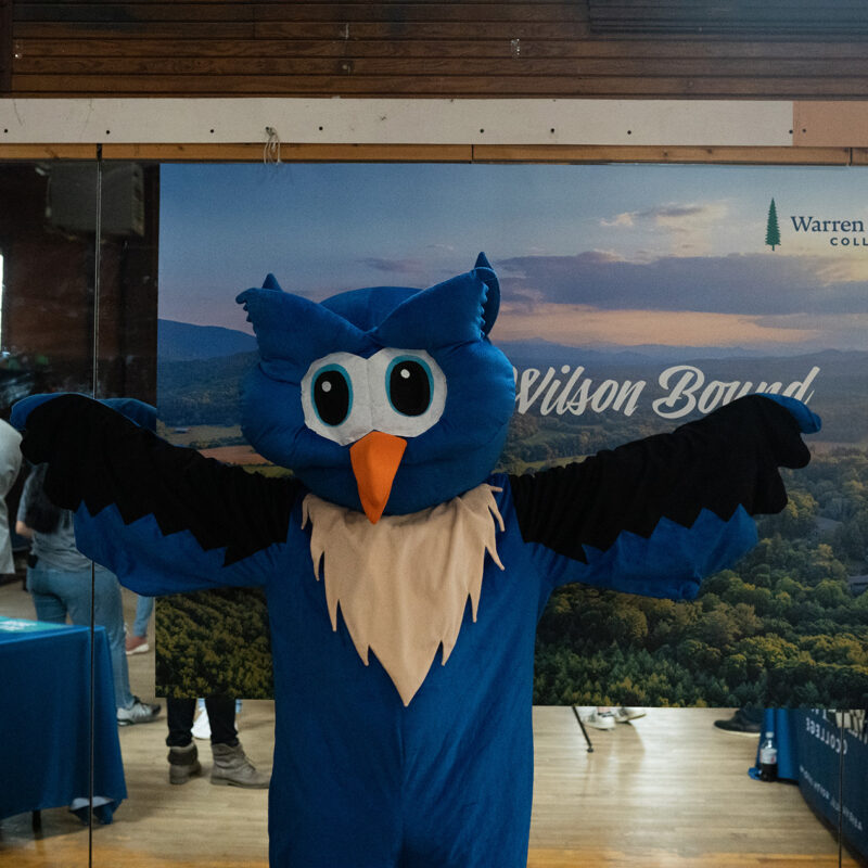 Our Mascot Owlie excited to welcome new students at Accepted Students day.