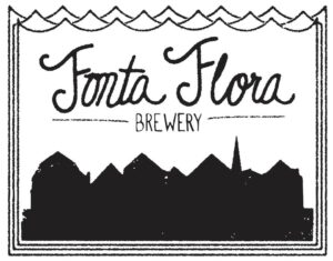 Fonta Flora Brewery Logo. Fonta Flora is written in cursive over a city skyline.