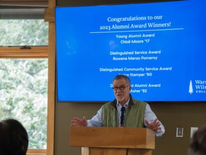 President Damian Fernandez delivers a speech at the alumni award ceremony.