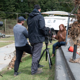 Dr. Melissa Booth is interviewed by a news station.